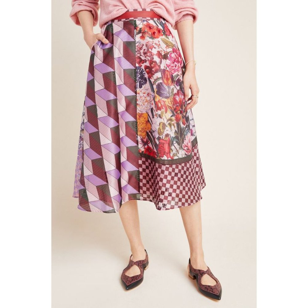 Anthropologie PANKAJ & NIDHI Embroidered Midi Skirt